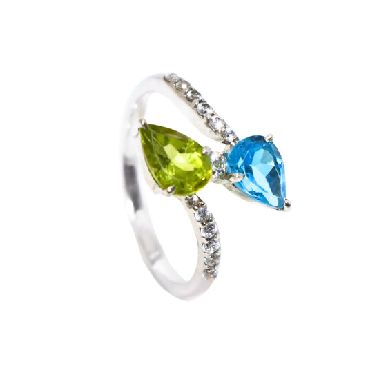 Blue Topaz Peridot Pan Sterling Silver Ring - Anjoriya Jewels