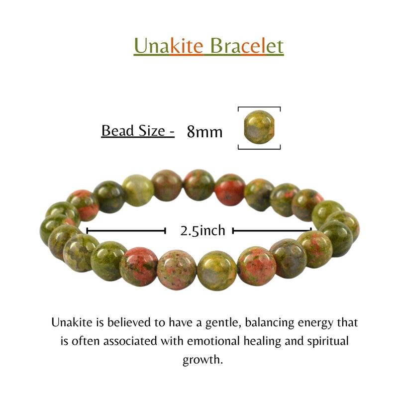 Unakite Beads Crystal Bracelet, 8-MM Beads- Hand Beaded Stone Wear Girls, Boys, Men & Women - Positive Energy Stones, Fashion & Everyday Wear