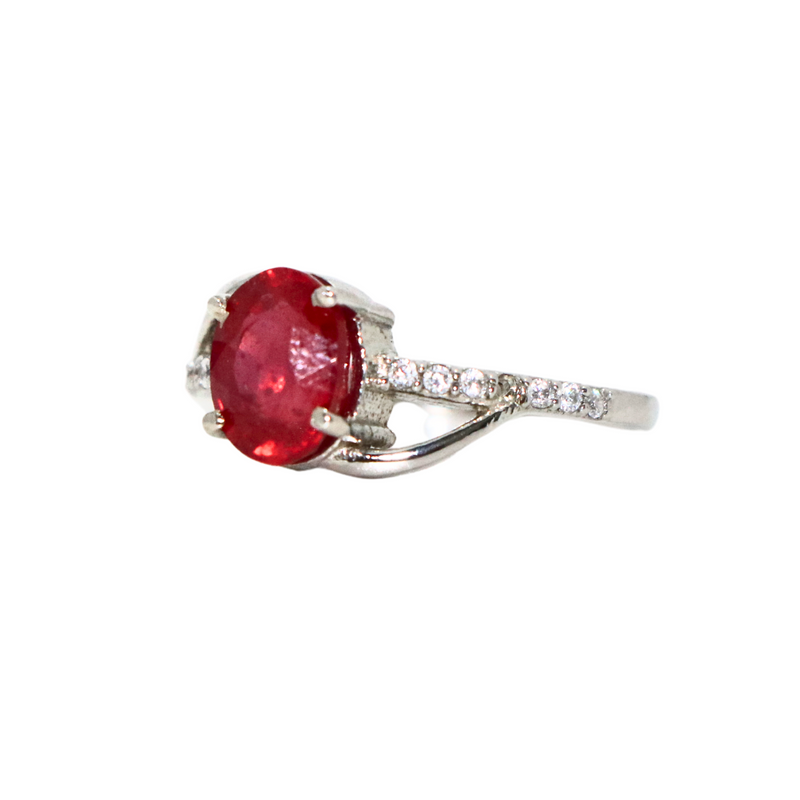 Glass Filled Ruby Oval  Sterling Silver Ring