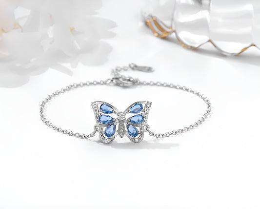 Blue Murano Glass Butterfly Charm Bracelet - Anjoriya Jewels