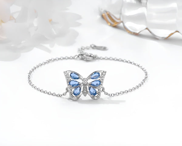 Blue Murano Glass Butterfly Charm Bracelet