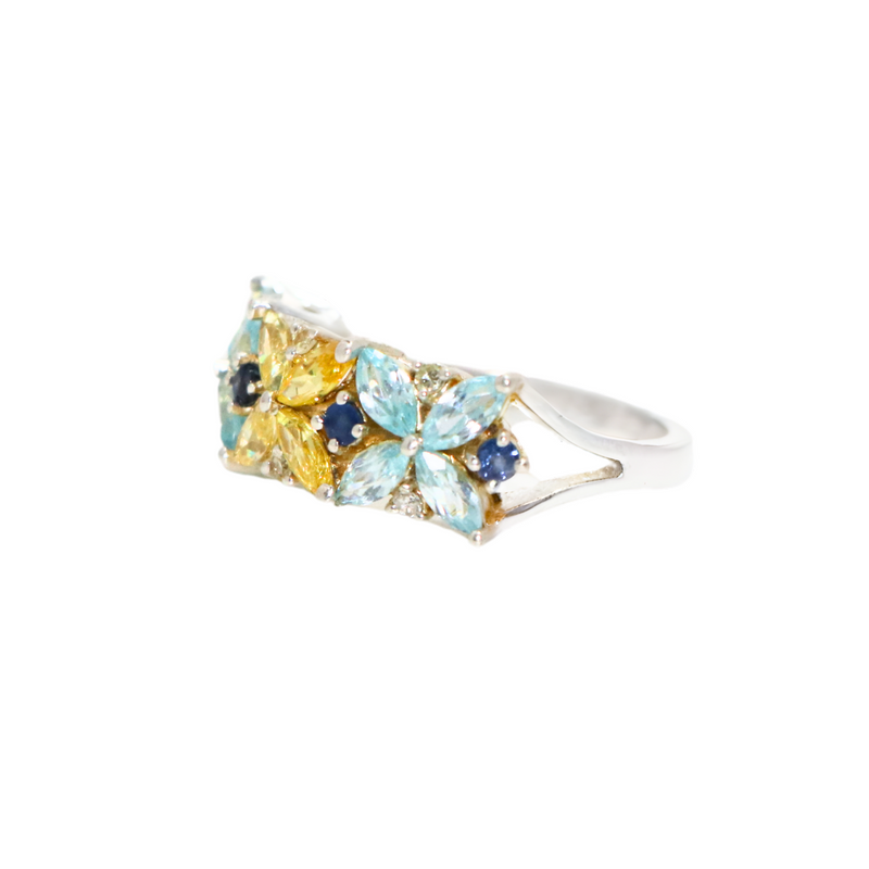 Yellow Sapphire Aquamarine Marquise Sterling Silver Ring