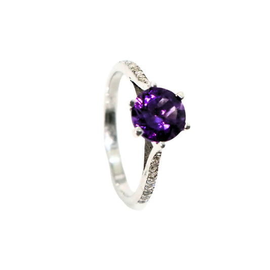 Amethyst Round  Sterling Silver Ring - Anjoriya Jewels