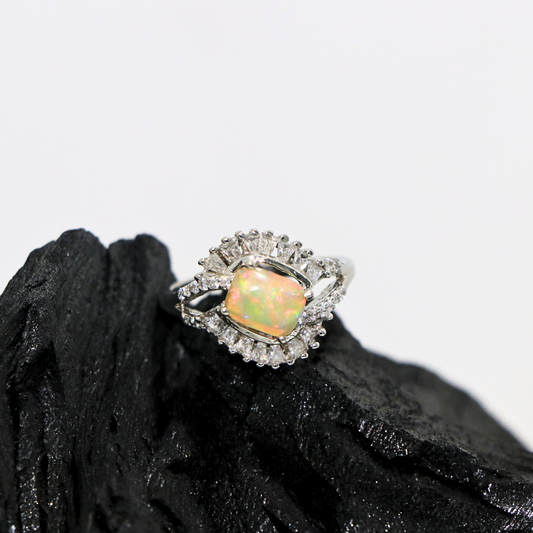 Opal Ethiopian Square Cubic Zirconia  Sterling Silver Ring - Anjoriya Jewels