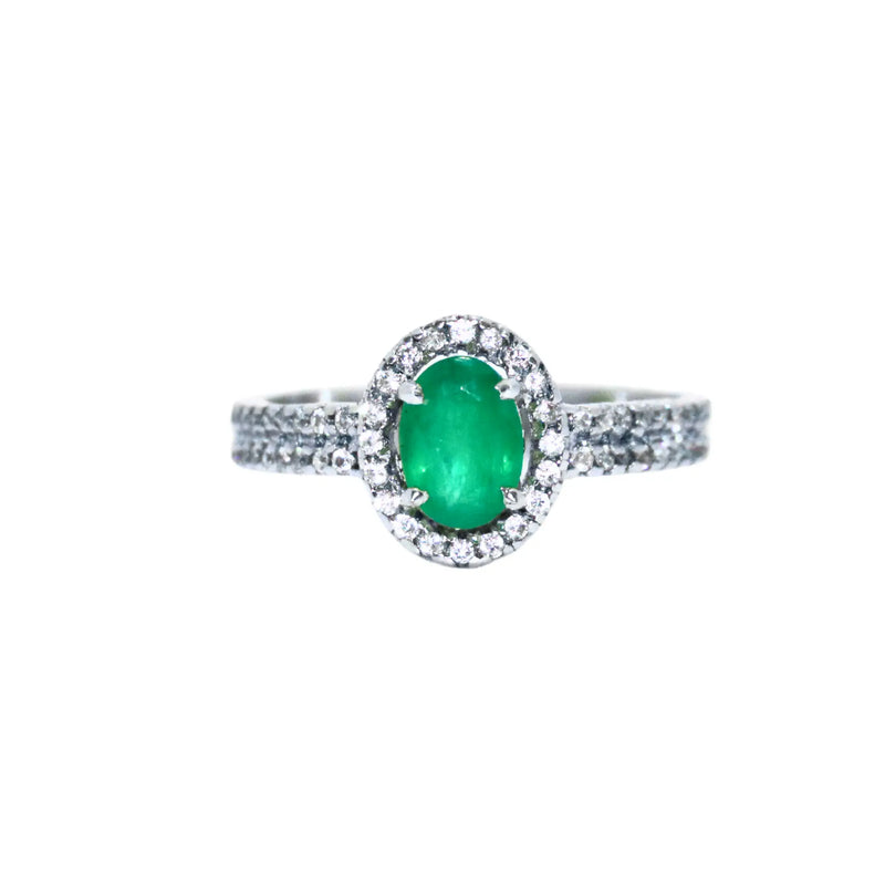 Emerald Oval  Sterling Silver Ring - Anjoriya Jewels