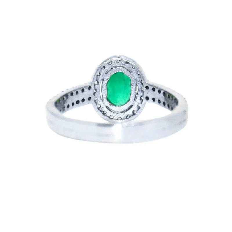 Emerald Oval  Sterling Silver Ring