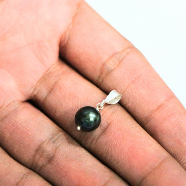 Black Pearl Round 8 MM Sterling Silver Pendant - Anjoriya Jewels