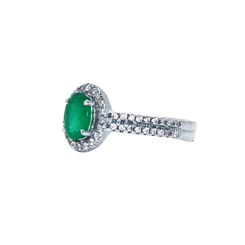 Emerald Oval  Sterling Silver Ring - Anjoriya Jewels