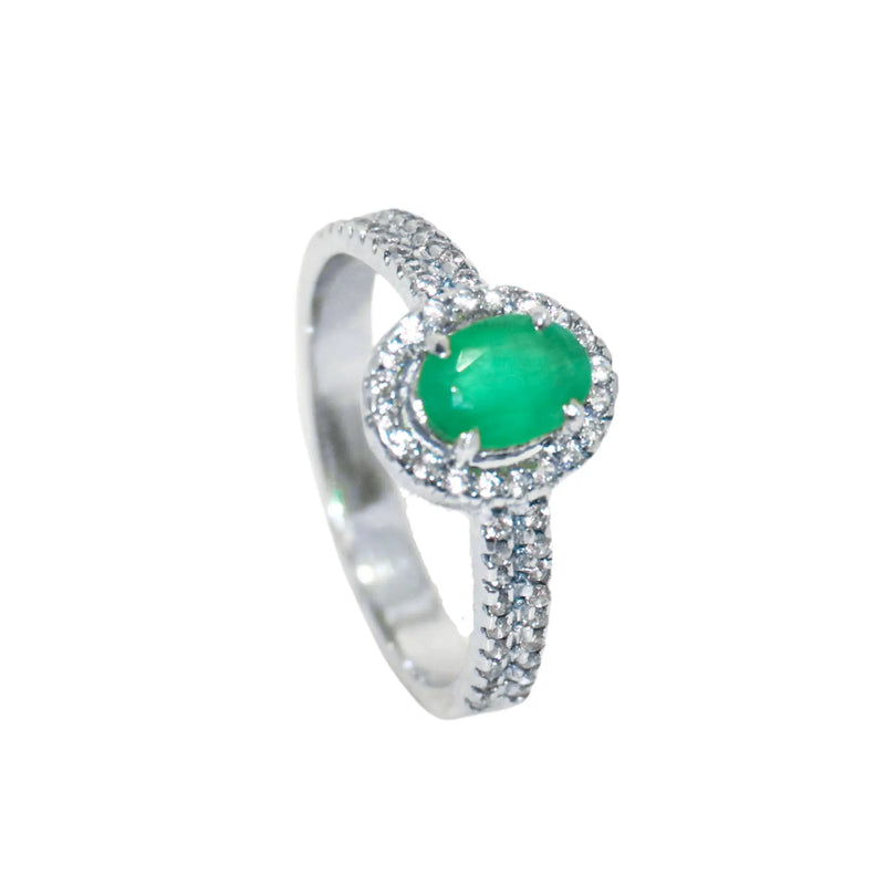 Emerald Oval  Sterling Silver Ring - Anjoriya Jewels