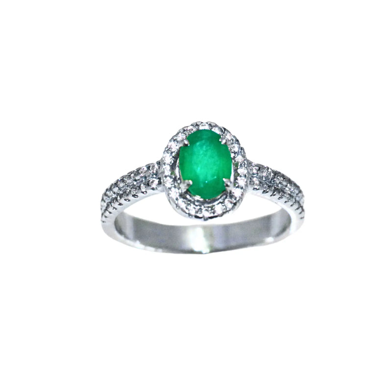 Emerald Oval  Sterling Silver Ring - Anjoriya Jewels