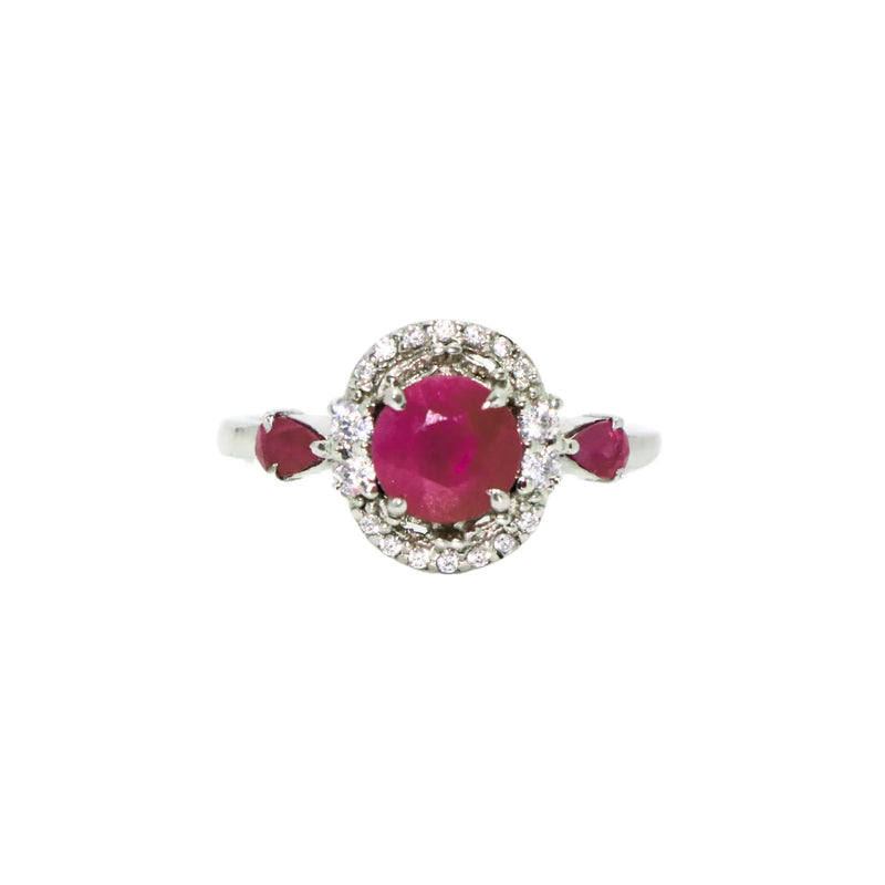 Ruby Round Pan  Sterling Silver Ring