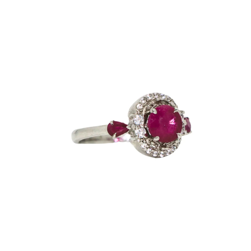 Ruby Round Pan  Sterling Silver Ring