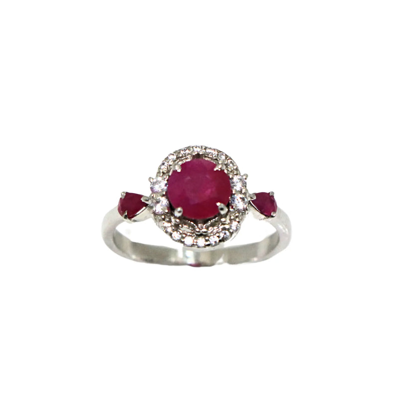 Ruby Round Pan  Sterling Silver Ring