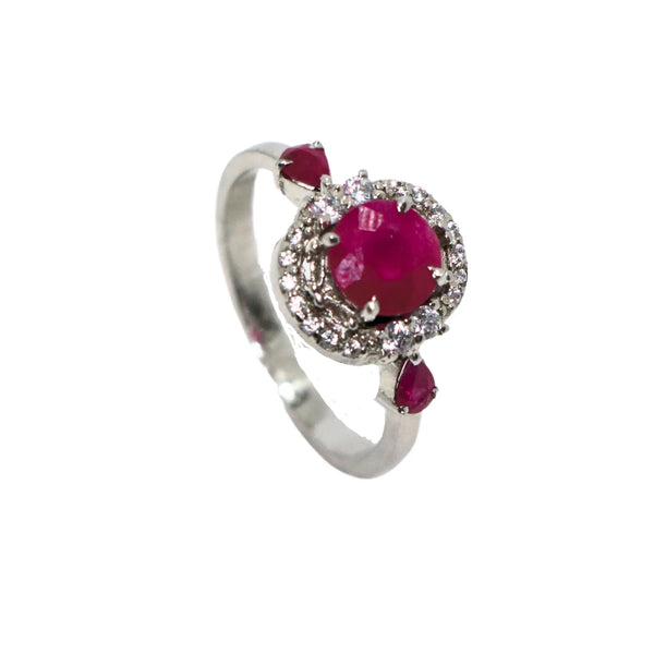 Ruby Round Pan  Sterling Silver Ring