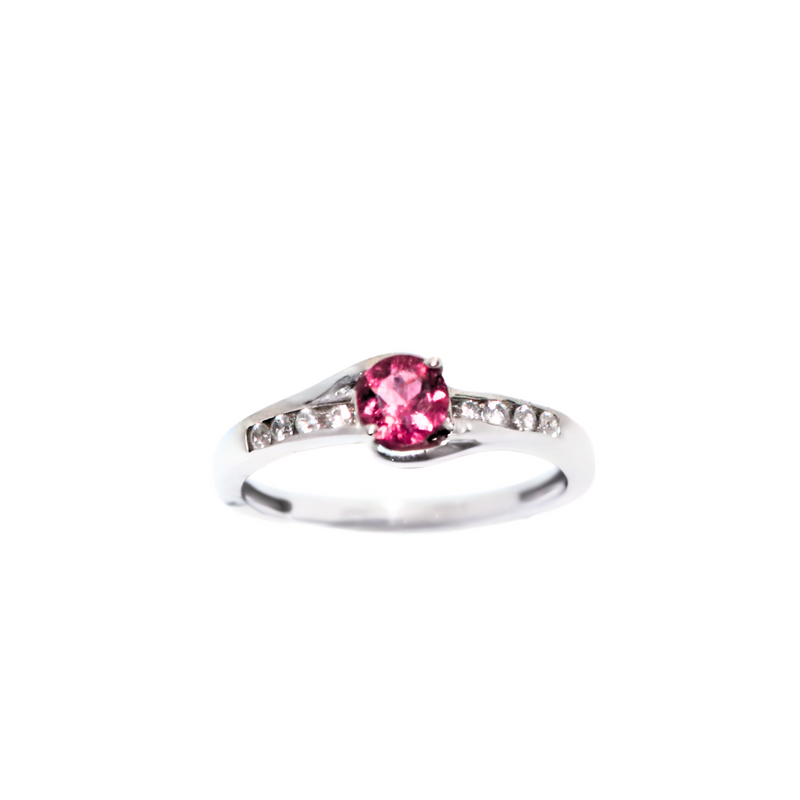 Pink Tourmaline Round Sterling Silver Ring