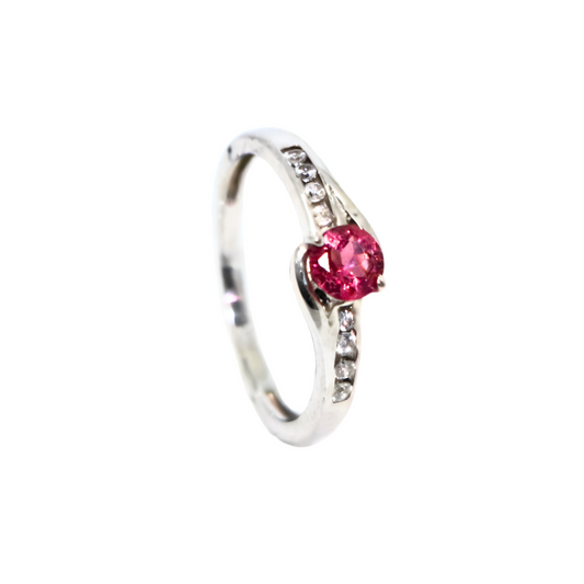 Pink Tourmaline Round Sterling Silver Ring - Anjoriya Jewels