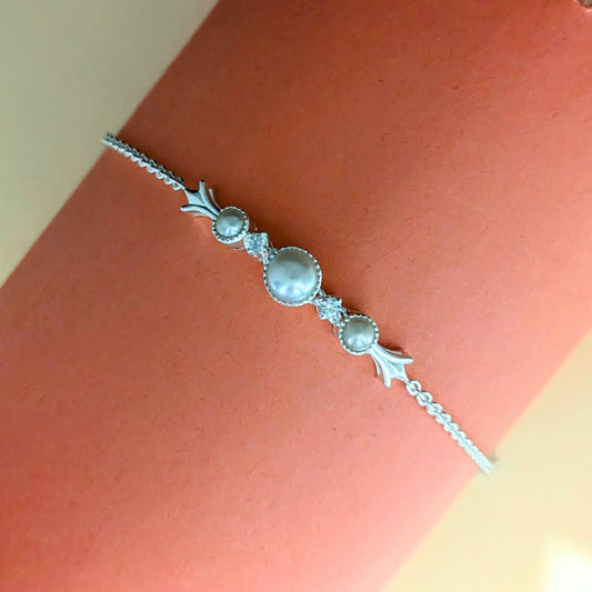Trio Freshwater Pearl Swarovski Charm Silver Bracelet - Anjoriya Jewels