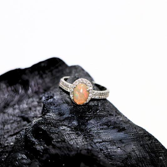 Opal Ethiopian Oval Cubic Zirconia Sterling Silver Ring - Anjoriya Jewels