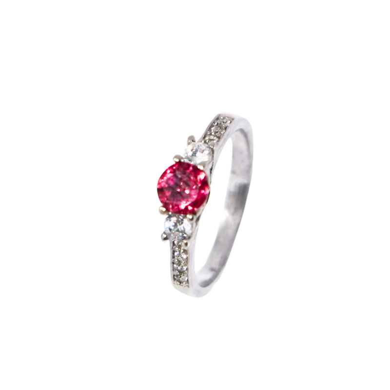 Pink Tourmaline Round Sterling Silver Ring