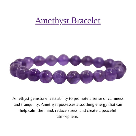Amethyst Beads Crystal Bracelet, 8-MM Beads- Hand Beaded Stone Wear Girls, Boys, Men & Women - Positive Energy Stones, Fashion & Everyday Wear - Anjoriya Jewels