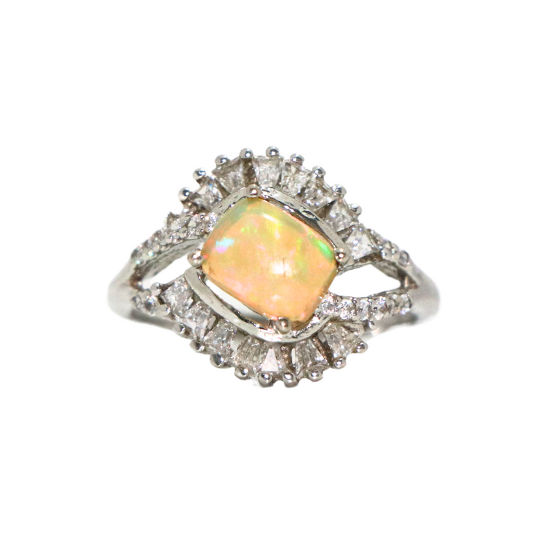 Opal Ethiopian Square Cubic Zirconia  Sterling Silver Ring