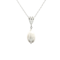 Pearl Drop 10 MM Sterling Silver Pendant With Link Chain