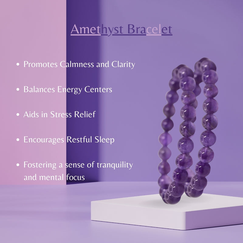 Amethyst Beads Crystal Bracelet, 8-MM Beads- Hand Beaded Stone Wear Girls, Boys, Men & Women - Positive Energy Stones, Fashion & Everyday Wear