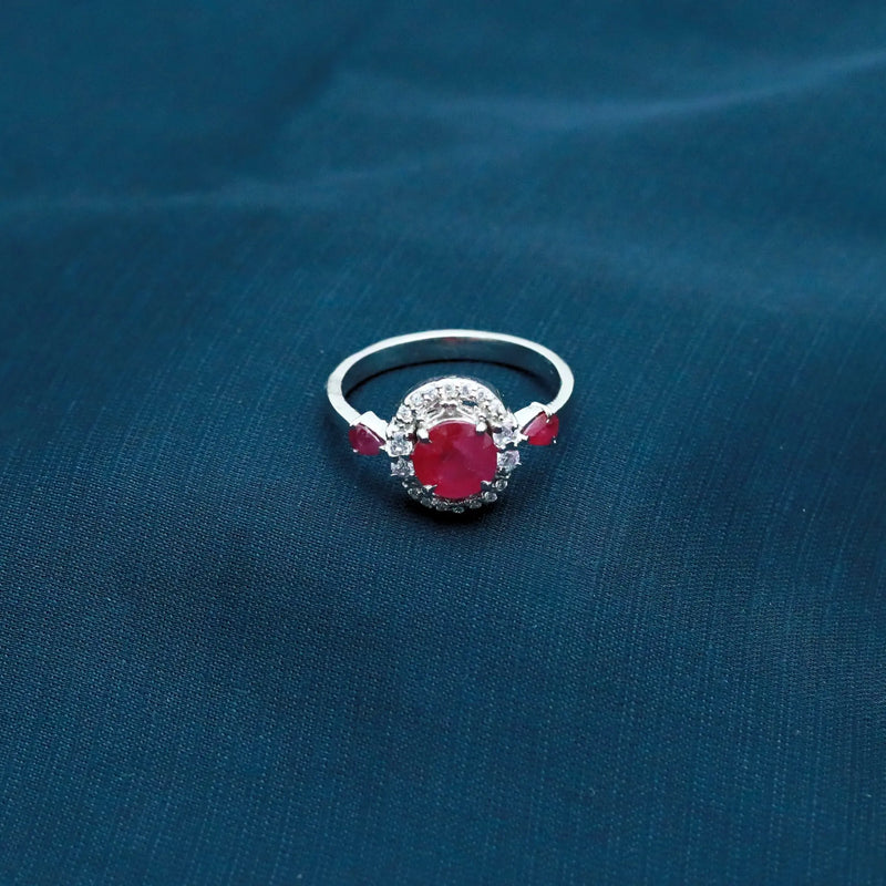 Ruby Round Pan  Sterling Silver Ring