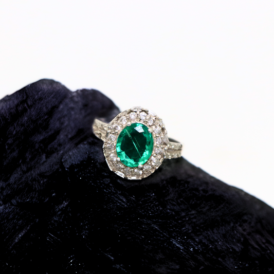 Emerald Oval  Sterling Silver Ring - Anjoriya Jewels