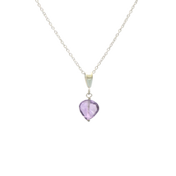 Amethyst Heart Pendant Silver Pendant With Link Chain