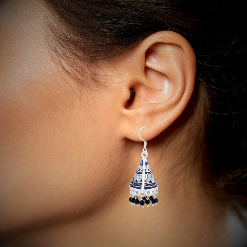 Multicolor Silver Meenakari Jhumki Earrings - Anjoriya Jewels