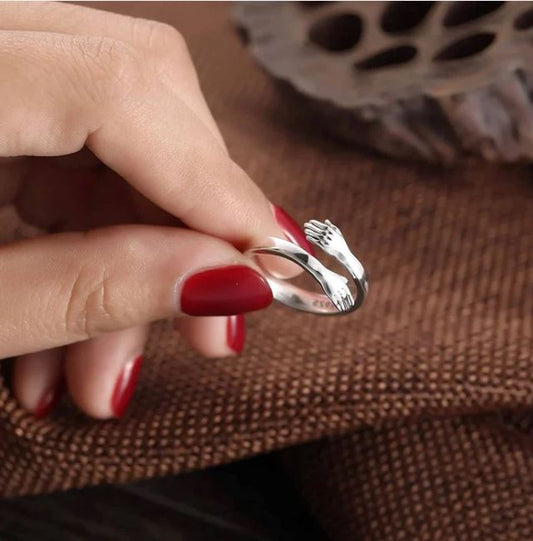 Silver Love Hugging Hand Ring - Anjoriya Jewels