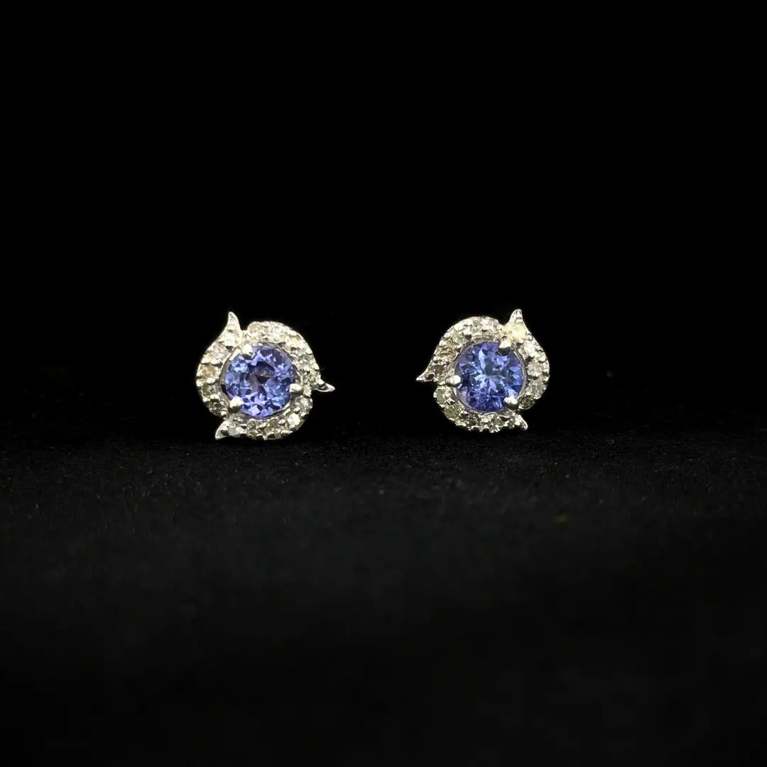 Tanzanite Sterling Silver Round Tops Earrings - Anjoriya Jewels