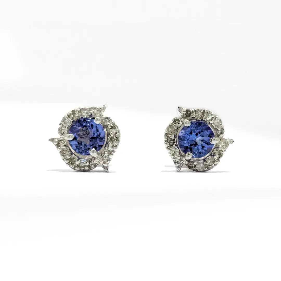 Tanzanite Sterling Silver Round Tops Earrings - Anjoriya Jewels