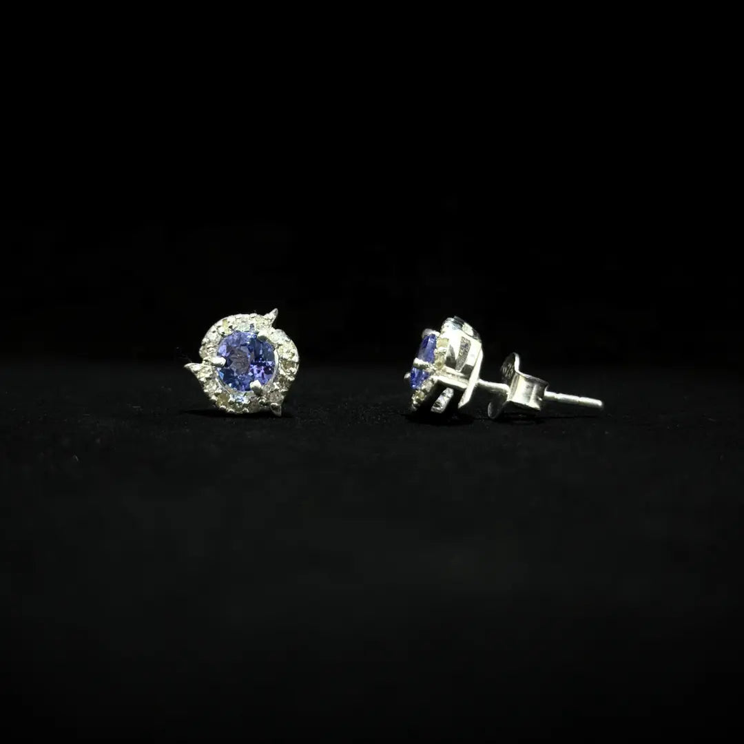 Tanzanite Sterling Silver Round Tops Earrings - Anjoriya Jewels