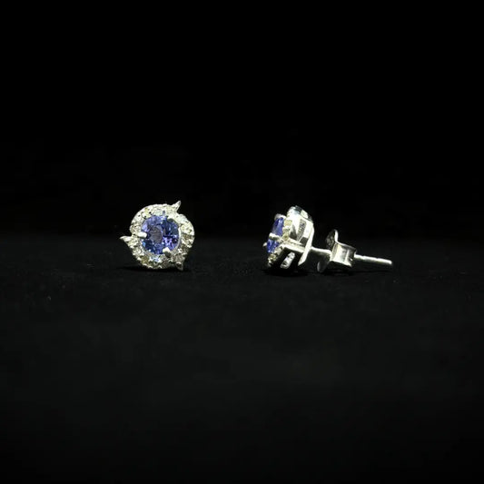 Tanzanite Sterling Silver Round Tops Earrings - Anjoriya Jewels