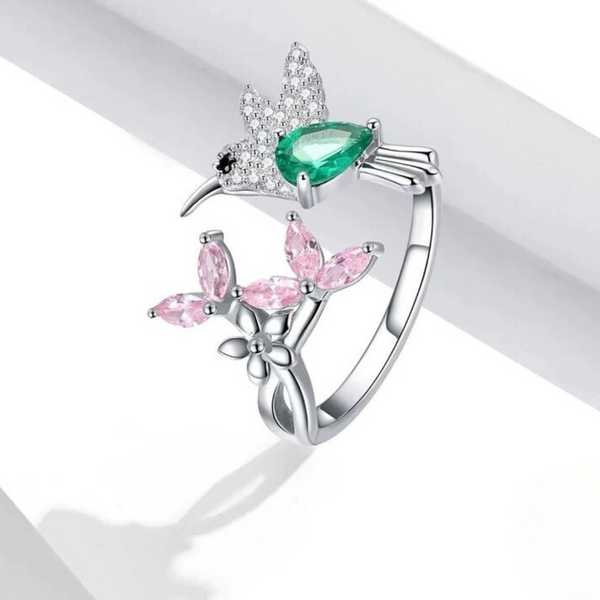 Dazzling Hummingbird  Adjustable 925 Sterling Silver Silver Rings