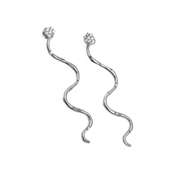 925 Sterling Silver Snake Pave earrings, Long Zig Zag earrings, Silver Spiral Earrings - Anjoriya Jewels