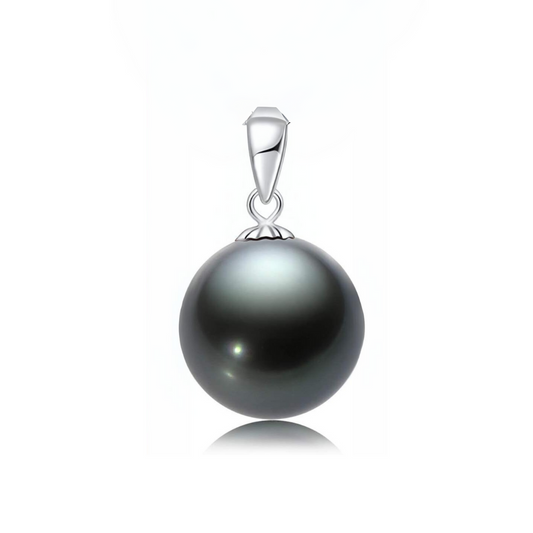 Black Pearl Round 8 MM Sterling Silver Pendant - Anjoriya Jewels