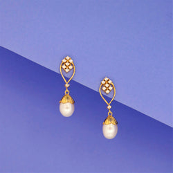 Pearl Moissanite Gold Plated Sterling Silver Drop Earring - Anjoriya Jewels
