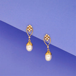 Pearl Moissanite Gold Plated Sterling Silver Drop Earring