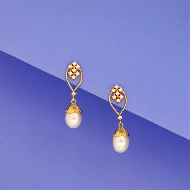 Pearl Moissanite Gold Plated Sterling Silver Drop Earring - Anjoriya Jewels