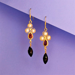 Black Onyx Pearl Drop Sterling Silver Earring - Anjoriya Jewels