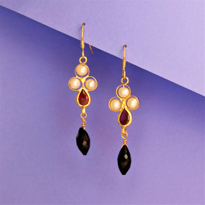 Black Onyx Pearl Drop Sterling Silver Earring - Anjoriya Jewels