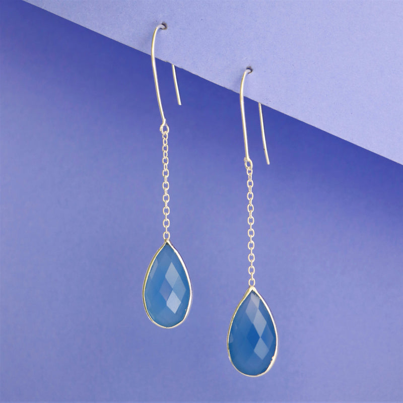Sparkle Allure Blue Chalcedony Pear Drop Dangle Earring