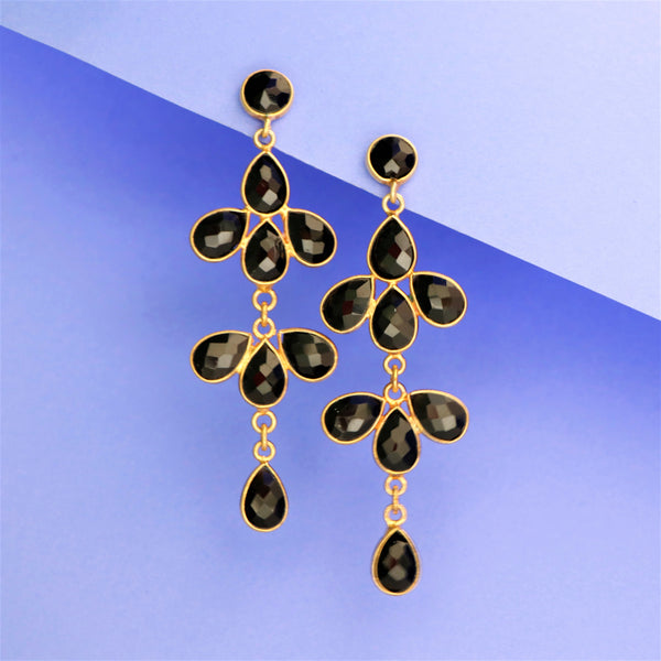 Black Onyx Floral Sterling Silver Earring - Anjoriya Jewels