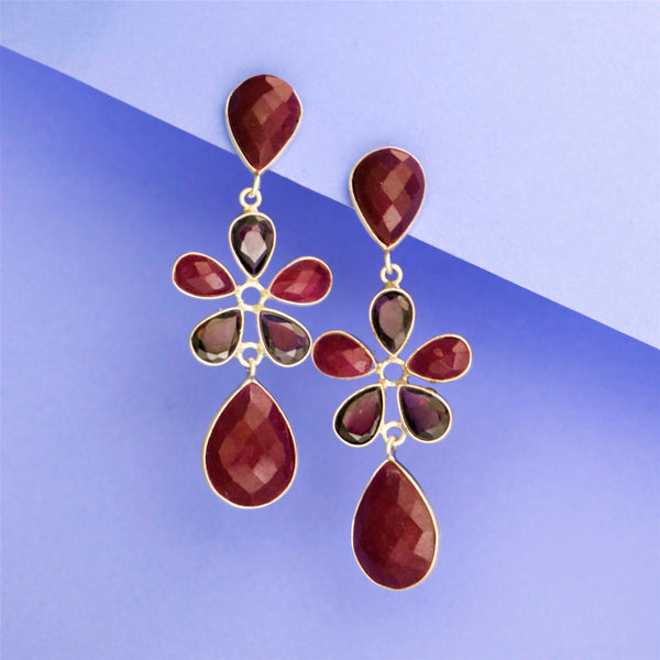 Ruby Floral Sterling Silver Earring - Anjoriya Jewels