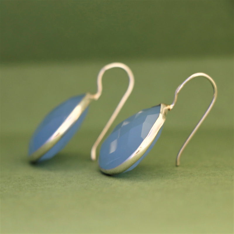 Chalcedony 925 Sterling Silver Pear Teardrop Dangle Earrings