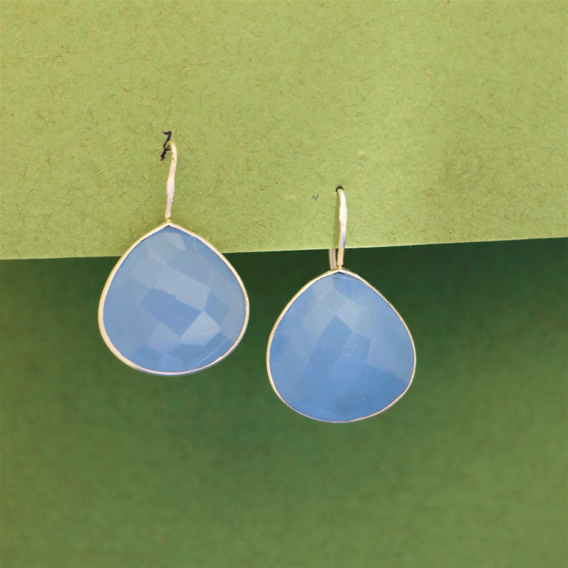 Chalcedony 925 Sterling Silver Pear Teardrop Dangle Earrings