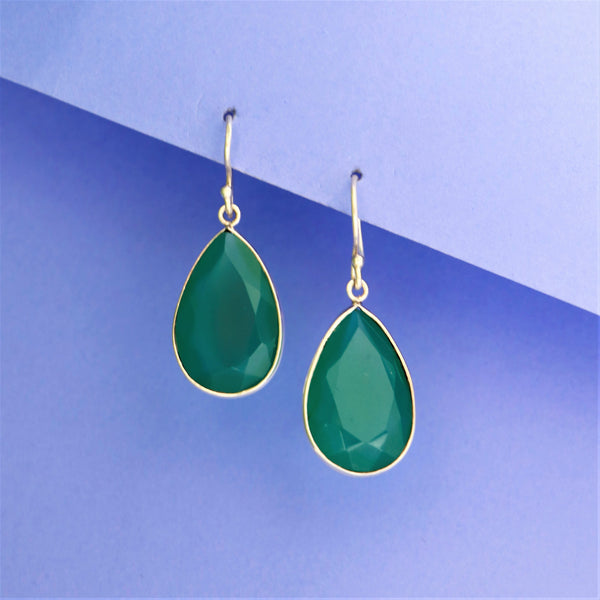 Green Onyx Pear Teardrop Dangle Earrings - Anjoriya Jewels
